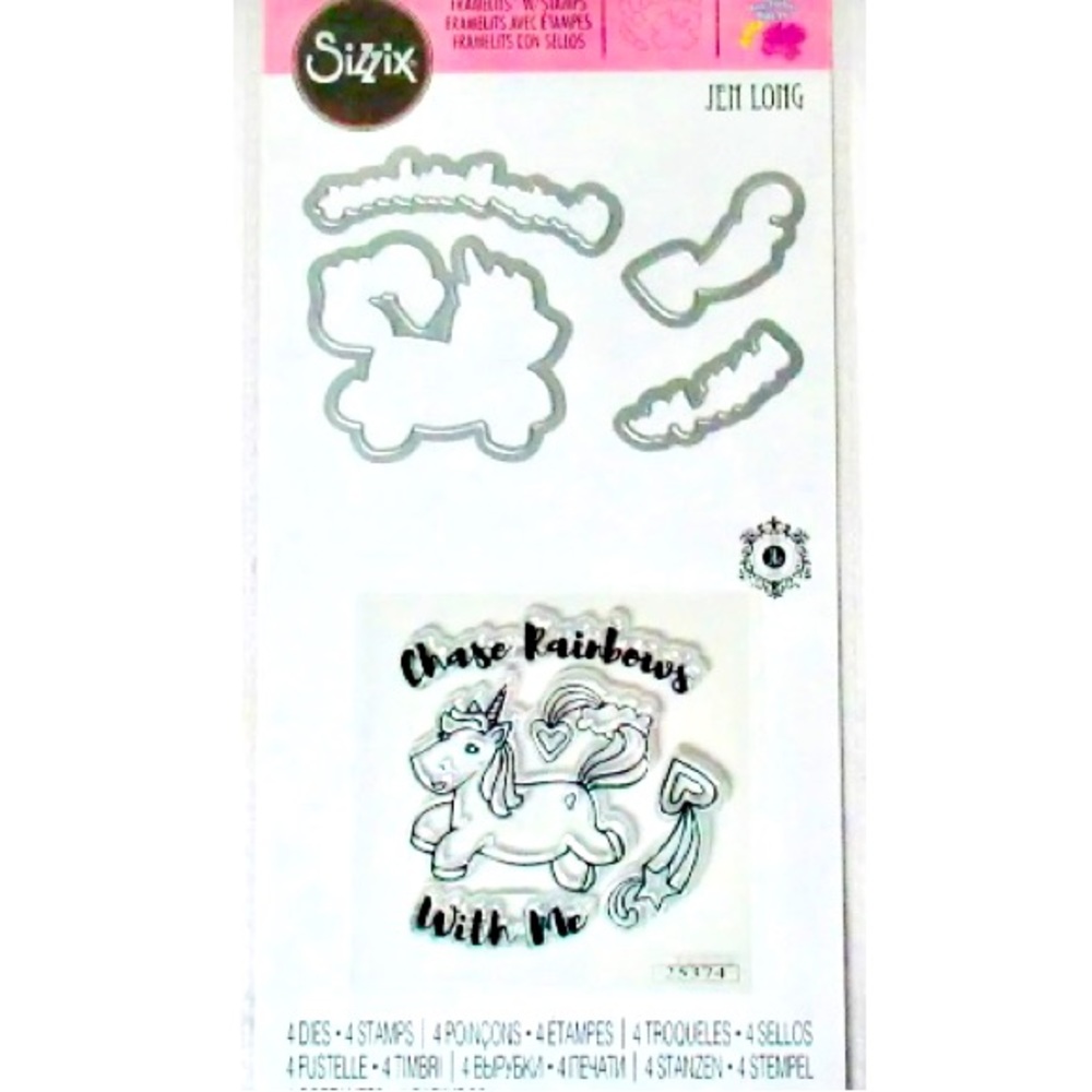 Sizzix Jen Long Framelits w/Stamps CHASE RAINBOWS WITH ME Unicorn